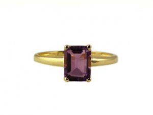 Amethyst Gemstone Rings, 10K Gold Emerald Cut