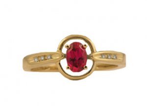 Yellow Gold Oval-Cut Ruby and Diamond Ring