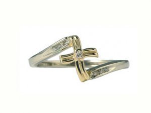 Two Tone Gold Diamond Cross Ring