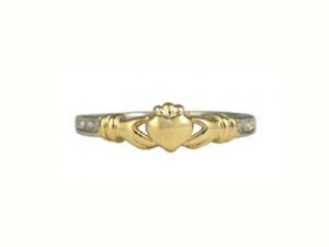 Two-Tone Gold Diamond Irish Claddagh Ring