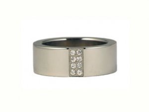 Women's Stainless Steel Ring Band w/Created Diamonds