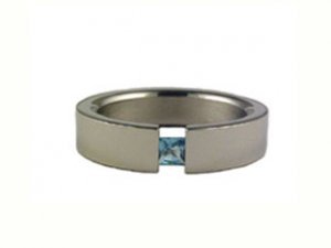 Created Blue Topaz and Stainless Steel Princess Cut Ring