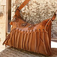 Leather shoulder bag, 'Bees to Honey' 115867