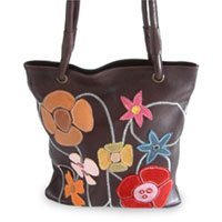 Leather handbag, 'Wildflowers' 130738
