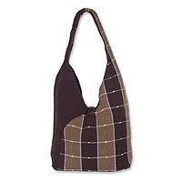 Cotton shoulder bag, 'Fudge Brownie' 145778