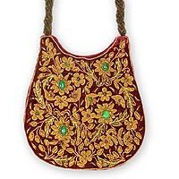 Silk handbag, 'Wine Garden' 145984