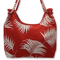 Cotton shoulder bag, 'Crimson Dance' 152457
