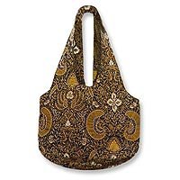 Beaded batik shoulder bag, 'Royal Art' 154982