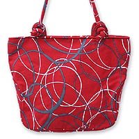 Cotton shoulder bag, 'Whimsical in Red' 162881