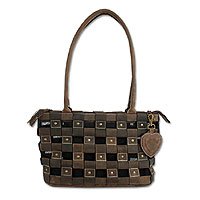 Leather shoulder bag, 'Bronze Basket' 169998