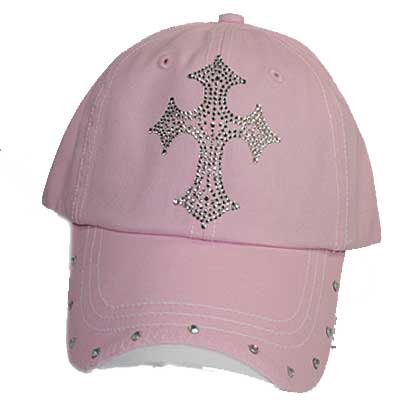Pink Rhinestone Cross Ball Cap