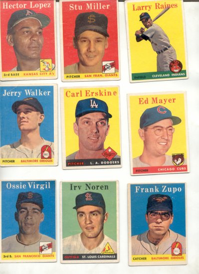 Lot of Seven 1958 Baseball Cards