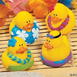 Set of 4 Vinyl Luau Party Rubber Ducks