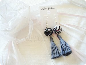 Swirly Porcelin Ball Tassel Earrings