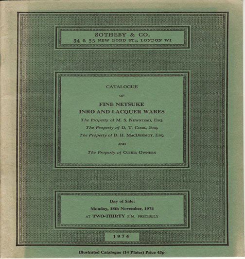 Sotheby Catalogue of Fine Netsuke Inro and Lacquer Wares Japanese Art Auction Catalog November 1974