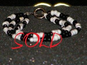 Handcrafted beaded bracelet black and white glass beads