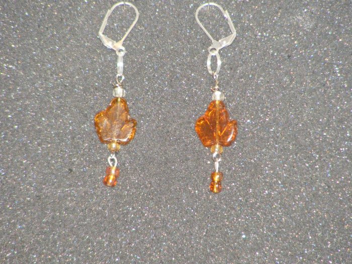 Handcrafted brown leaf glass bead earrings