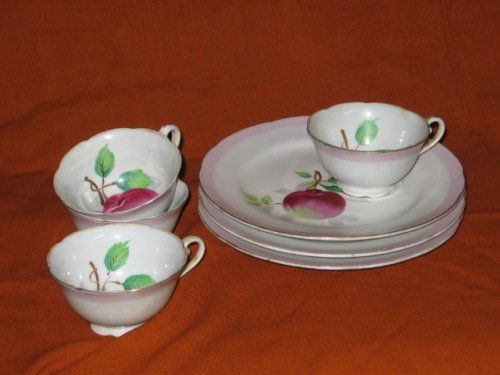 Hand Painted Apples Dessert Plate and Teacup Set