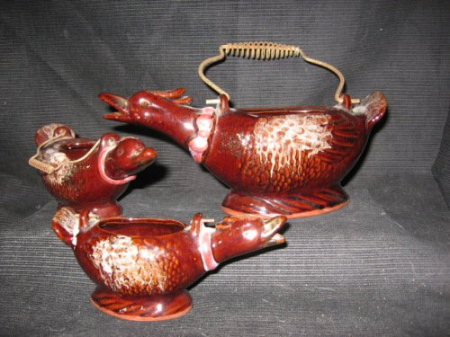 Three Wire Handled Ceramic Geese Baskets