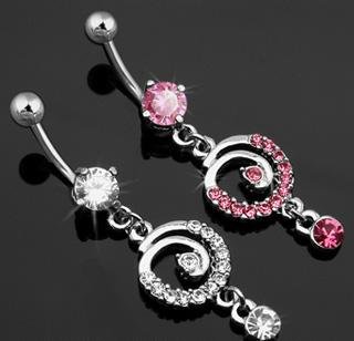 Clear Gem Solitaire Pave Swirl Dangle Belly Button Navel Ring Bar (6701)