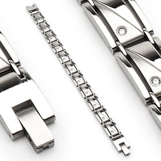 Stainless Steel Link Clear Gems Men's Bracelet (6617)