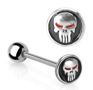 Punisher Style Skull Barbell Tongue Ring Bar 14 Gauge 5/8 (0095)