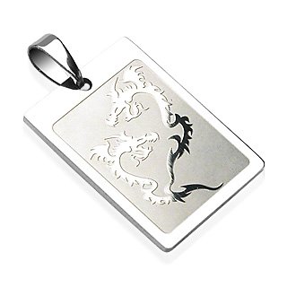 Stainless Steel Double Dragon Tribal Pendant (7211)