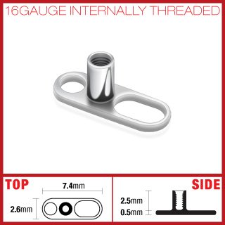 G5 Grade Solid Titanium Dermal Surface Anchor 2 Holes 16 Gauge Microdermal (SA03)