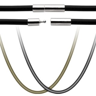 Black Rubber Necklace with Steel Clasp 17.5 Inch (7162)