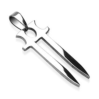 Stainless Steel Double Sword Tribal Pendant (7307)