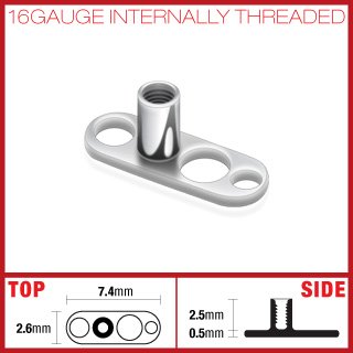 G5 Grade Solid Titanium Dermal Surface Anchor 3 Holes 16 Gauge Microdermal (SA02)
