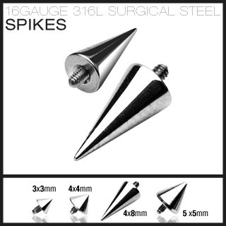 Surgical Steel 4mm by 4mm Spike Cone Cap for Dermal Surface Anchor Microdermal (SAS02-44)