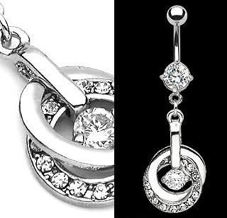 Double Hoop Dangle Belly Button Navel Ring Bar All Clear Gems (6339)