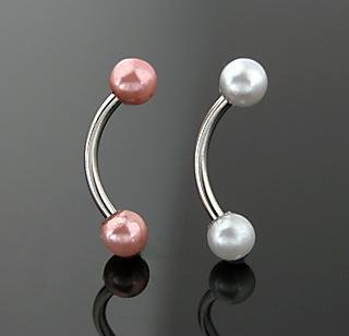 Eyebrow Curve Ring Bar with 4mm Pink Faux Pearl Balls 16 gauge (25224)
