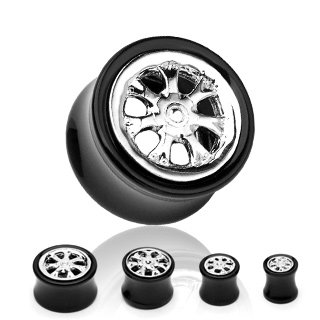 Black Acrylic Wheel Rim Saddle Plug Earlet Expander Tunnel 10mm (7639)