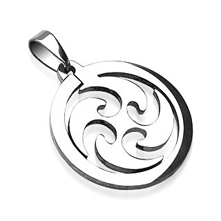 Stainless Steel Round Loop Tribal Whirlwind Spin Pendant (7394)