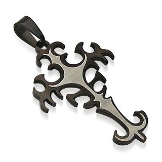 Black Stainless Steel Tribal Gothic Cross Pendant (7359)