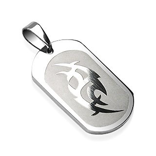 Stainless Steel Tribal Thunder Design Etched Pendant (7254)