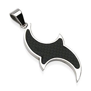 Stainless Steel Black Carbon Fiber Tribal Thunder Pendant (7501)