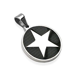 Stainless Steel Round Pendant Star on Black Carbon Fiber Background (7504)