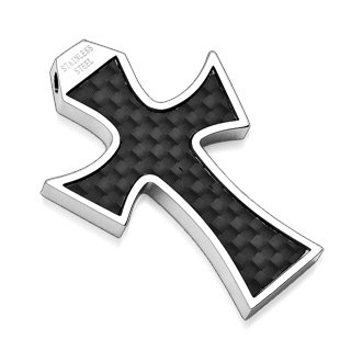 Stainless Steel Black Carbon Fiber Cross Pendant (7002)