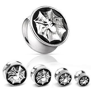 Surgical Steel Gothic Spider & Web Saddle Plug Earlet Expander Flesh Tunnel 10mm (0152)