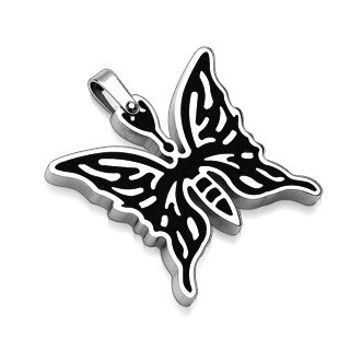 Stainless Steel Black Inlay Butterfly Pendant (6993)