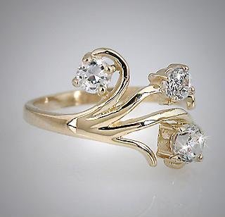 10k Yellow Gold 3-Stone CZ Spray Toe Pinky Ring Toering (511)