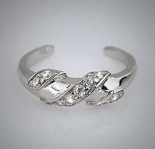 .925 Sterling Silver Ribbon Twist CZ Toe Pinky Ring Toering (011)