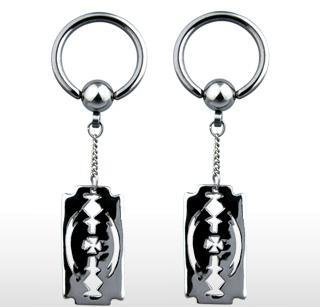 Razor Blade Dangle CBR Captive Bead Ring Circular Barbell Bar 14 gauge (3561)