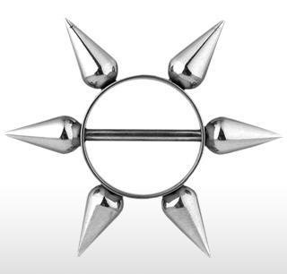 Long Spike Nipple Shield Ring Bar Barbell 14 Gauge (998)