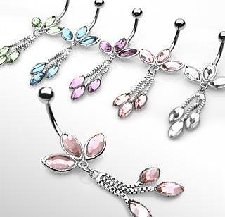 Petal Drop Belly Button Navel Ring Bar 14 gauge 3/8 Pink (903)