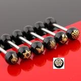 Black Anodized Barbell Tongue Ring Bar with Tribal Heart Inlay
