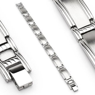 Satin Finish Stainless Steel Link Mens Bracelet (6634)